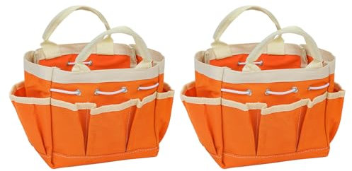 sourcing map 2 Stück Gartengerätetasche 7,5 x 4 x 5 Großes Oxford wasserdicht mit Taschen Gartentasche Gartenwerkzeug Organizer Aufbewahrungsträger für Outdoor Frauen Männer, Orange
