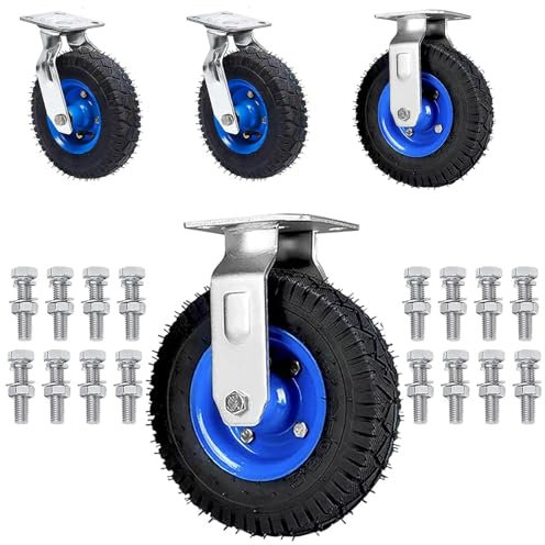 WORDFUN Möbel Transportrollen, industrierollen schwerlast, Reifen Ersatz für Schubkarre, Luftreifen Gummiräder, Durchmesser 150 mm 200mm 250mm, 2X Lenkrolle und 2X Bockrolle, mit Schrauben