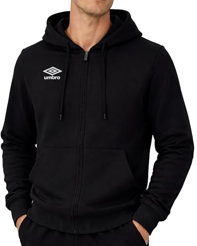 Umbro - Felpa da Uomo in Cotone Leggero con Cappuccio e Cerniera Full Zip, Sportiva, Casa, Palestra, Jogging, Tempo Libero (XL, Nero)
