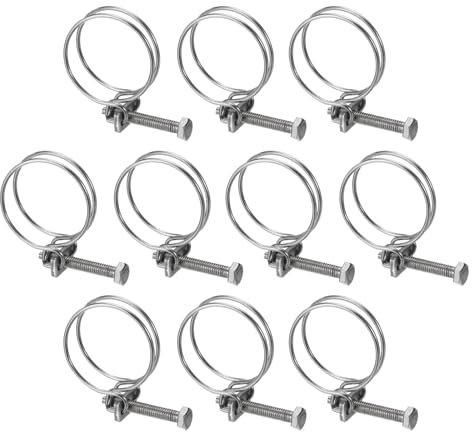 sourcing map 10Pcs Double Wire Hose Clamp, 36-40mm Adjustable Stainless Steel Wire Hose Clips with M6 Bolt for Dust Collection Hose, Pump Hose Pipe