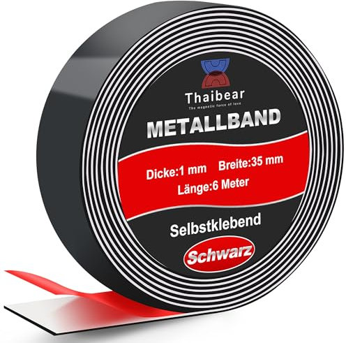 Thaibear Bande métallique autocollante idéale pour aimants, figurines et étagères T-onies®, 35 mm x 1,2 m, noire, bande magnétique autocollante et découpable, bande magnétique pour aimants, ruban
