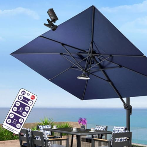Bomkra Solar Umbrella Lights Outdoor, Solar Parasol Lights, Timed Remote Control, 3 Lighting Modes, Waterproof Solar Powered Clip-On LED Umbrella Pole Light for Beach Tent Camping Garden