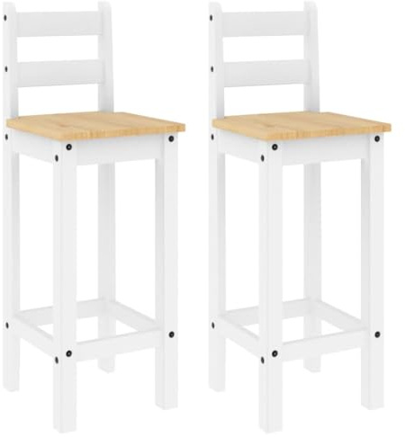 vidaXL Taburetes Altos 2 uds Madera Maciza de Pino Blanco, Silla de Bar, Silla, Taburete de Barra de Cocina, sillas de Bar