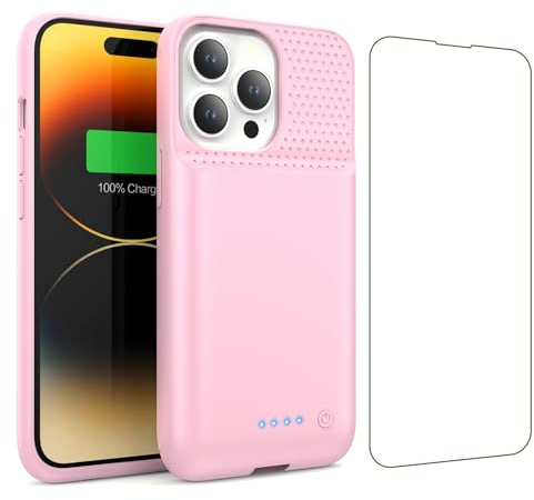 HETP Akku Hülle für iPhone 14/13 Pro/13, [7500 mAh] Wiederaufladbar Batterie Ladehülle Akku mit Schutzfolie,Tragbares Batterieladegerät Hülle Leistungsstarke Power Bank für iPhone 14/13 Pro/13-Rosa