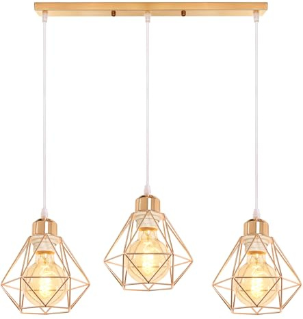 TOKIUS Lampadario a Sospensione Industriale Metallo 3 Luci E27 Lampada da soffitto Gabbia a Forma Plafoniere Interni Per Cucina Camera da letto Sala Da Pranzo