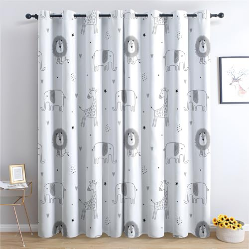 Generisch Vorhänge Safari - Löwe Elefant Giraffe Fenster Gardinen mit Ösen, Vorhang Blickdicht Verdunklungsvorhänge Thermovorhang für Wohnzimmer Schlafzimmer Deko 2er Set, H 175 x B 140 cm S-#6