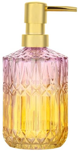 YunNasi Glass Soap Dispenser with Pump, Refillable Liquid Hand Soap Dish Soap Dispensers for Bathroom Counter, Kitchen Sink (Purple Orange)