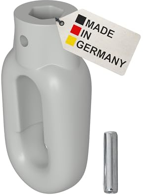 BAUHELD Occhiello da tenda 10 mm in plastica [Made in Germany] – Supporto per tenda da sole con gancio a macellaio – occhiello manovella in grigio chiaro – RAL7035 – con perno di serraggio – larghezza