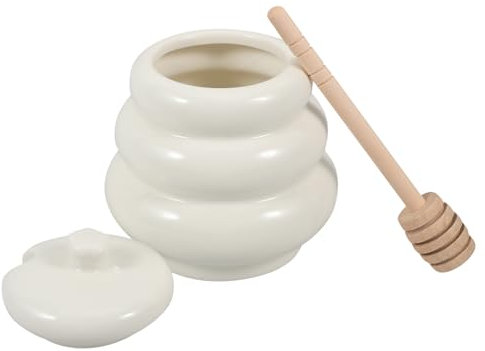 Amosfun Honigglas Mit Keramik-design Beinhaltet Holz-scooplöffel Zum Aufbewahren Von Honig Sirup Oder Marmelade Mit Deckel Für Saubere Lagerung Und Einfache Dosierung