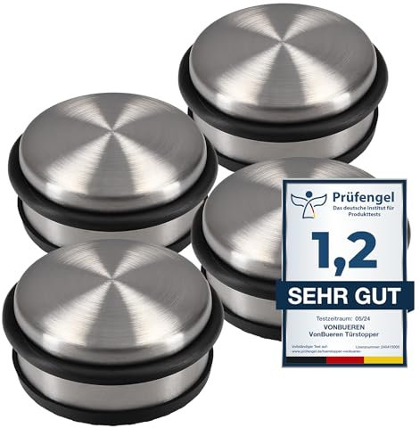 4 x Türstopper 1,2 kg Boden schwer VonBueren | ca. 10,5 x 5 cm | Tür Stopper aus Edelstahl/Metall | door stopper