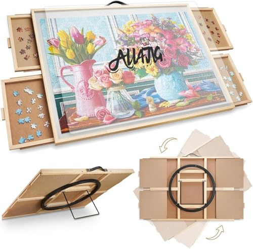 ALL4JIG 1000 Pieces 2-in-1 Tilting & Rotating Puzzle Board, 30.16 x 22.44Adjustable Angle Puzzle Board with 4 Drawers & Clear Protective Cover, Birthday Gift for mom
