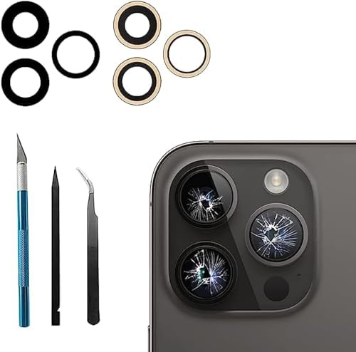 LiXiongBao 3pz/Set Lenti di Ricambio in Vetro per Fotocamera Posteriore per iPhone 14 PRO Max, con Adesivo preinstallato, Obiettivo della Fotocamera in Vetro Posteriore