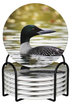 Loon Nature Bird Keramik-Untersetzer, mit rutschfester Unterseite und hervorragender Wasseraufnahme, 6-teilig