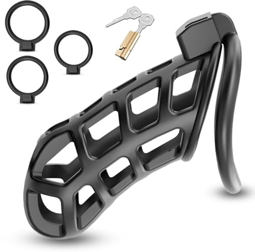 Cage de Chasteté Pénis Masculine avec 3 Anneaux Pénien,Cages de Chasteté pour Hommes,Ceintures de Chasteté Chastity Cage,Sextoys Homme (XL)