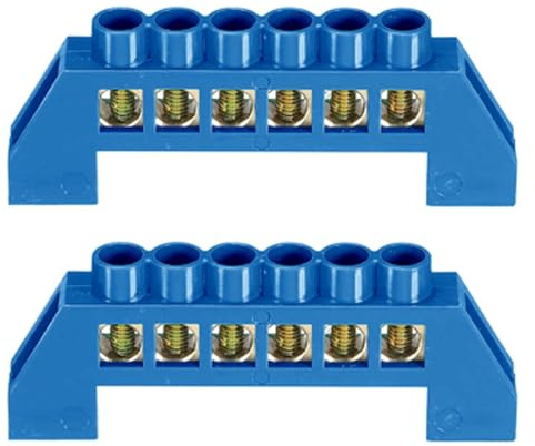 6-Positionen, blaue Klemmleiste, Sammelschiene, Messing-Erdungsleiste mit Schraubklemmen für Elektrobox (2 Stück)