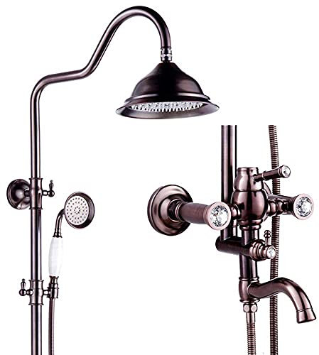 sjdoPulse Ensemble De Mélangeur De Bain-Douche Rétro Système De Douche Pommeau De Douche Rond Double Poignée Mélangeur De Salle De Bain Chaud Et Froid Système De Robinet De Douche avec,A