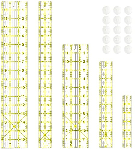 Nählineal, 5-teiliges Quilt-Lineal, 7,6 x 43,2 cm, 3,8 x 43,2 cm, 3,8 x 25,4 cm, 2,5 x 15,2 cm, Acryl-Lineal, Schneidelineal mit rutschfesten Ringen (gelb)