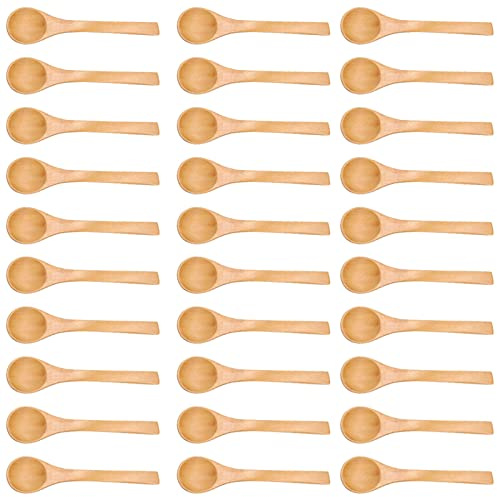DriKou 30pcs Mini Wooden Spoons, Small Soup Spoons Serving Spoons Condiments Spoons Wooden Honey Teaspoon Spoon Kitchen Condiment Tool, for Seasoning Oil Coffee Tea Sugar