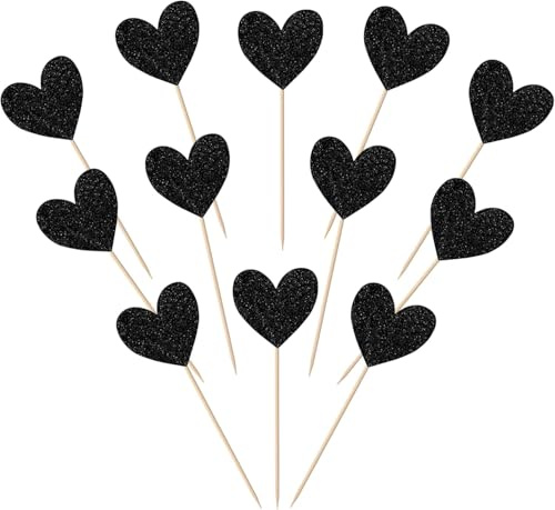 40 Stück Liebe Herz Tortendeko Glitzer Love Heart Cupcake Toppers Frohen Valentinstag Kuchen Deko für Valentinstag Thema Hochzeit Verlobung Braut Dusche Geburtstag Party Kuchen Dekorationen Schwarz