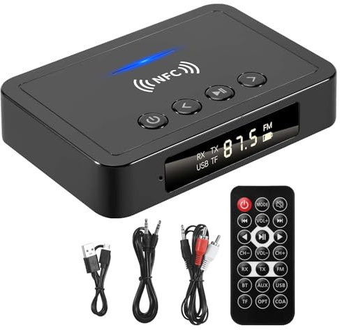 Quystetes Receptor Bluetooth 5.0 Transmisor FM EstéReo Aux 3.5Mm Jack InaláMbrico NFC Adaptador de Audio Bluetooth para TV Pc Auriculares
