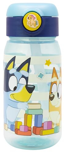 STOR Vattenflaska Barn Bluey 510ml med Sugrör och Läcksäkert Lock, Återanvändbar BPA-fri Plast för Barn