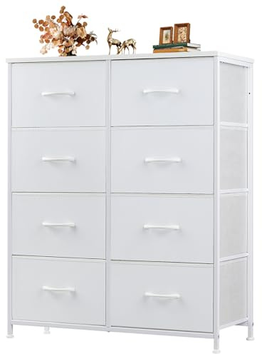 Atilioo Dresser for Bedroom with 8 Drawers, Anti-Tip Tall Fabric Chests Storage Organizer Tower Furniture with Wooden Top Metal Frame for Clothes, Closet, Living Room, Hallway, Entryway