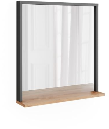 Vicco Wandspiegel Orlando, Anthrazit/Goldkraft Eiche, 57 x 60 cm | mit Spiegel, zur Wandmontage geeignet für Flur, Schlafzimmer oder Bad