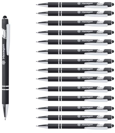 Pack 100 bolígrafos Personalizados con tu nombre o texto | Chrome Negro | Puntero para dispositivos móviles | Grabado a láser | Lote bolígrafos publicitarios, bodas, comuniones, merchandising