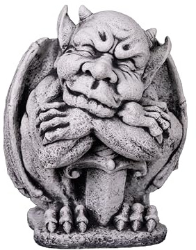 gartendekoparadies.de Gartenfigur Gargoyle mit Schwert, 33 cm Höhe, 17 kg, Grau, Steinfigur frostsicher für Außenbereich