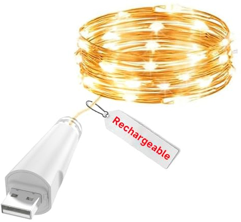 OUSMIN USB Rechargeable Fairy String Lights, 2m/7ft 20 LED Twinkle Lights – Battery Operated for Mason Jars Wedding Centerpieces Decor Table Decorations Christmas