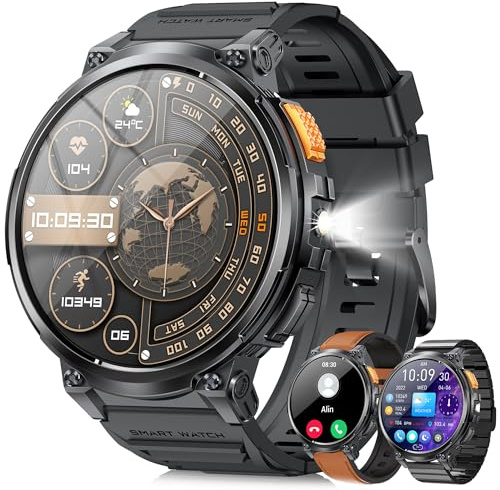 LEMFO Smartwatch Herren 1.85 Großes Display und 730mAh Akku, IP68 Wasserdicht/120+Sport Modus/Herzfrequenz, Schlaferkennung Outdoor Smart Watch Herren Militär für Android iOS, 3 Uhrarmband