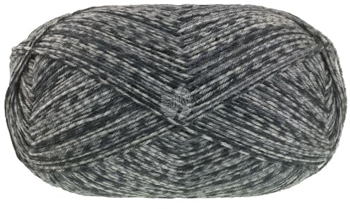 Lana Grossa MEILENWEIT 100 g Denim Mix zeitlose 4-fach Herren-Sockenwolle 420 m, Farbe:4662 - Mittel-/Maus-/Dunkelgrau
