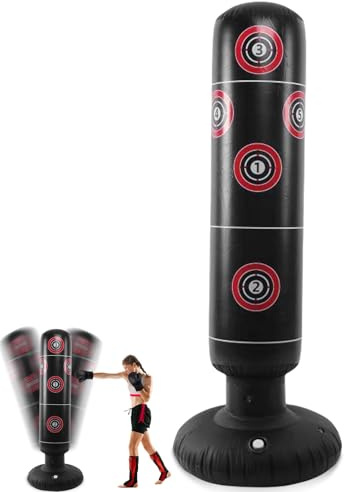 PRITOK Kids Punching Bag with Air Pump: Free Standing Inflatable Boxing Bag, Kids Boxing Bag for Practicing Karate, Taekwondo, MMA, Stress Relief Fun for Boys and Girls Age 3-12 (160x30cm)
