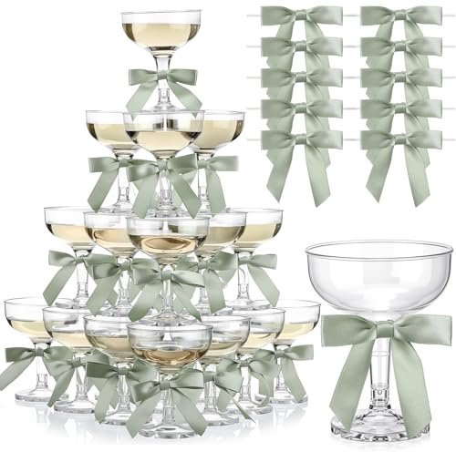 Zopeal Set di 30 bicchieri da Martini in plastica usa e getta da 141,7 g, con fiocco, 7,1 cm, torre per champagne, per matrimoni, addii al nubilato, addio al nubilato, addio al nubilato, addio al