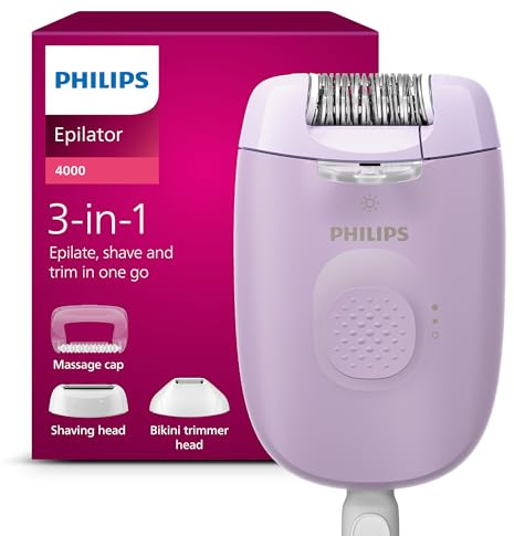 Philips Epilator Series 4000, Corded Epilator for Body and Bikini, Epilate, Shave and Trim, Hair Removal Device for Women, Model BRE257/00
