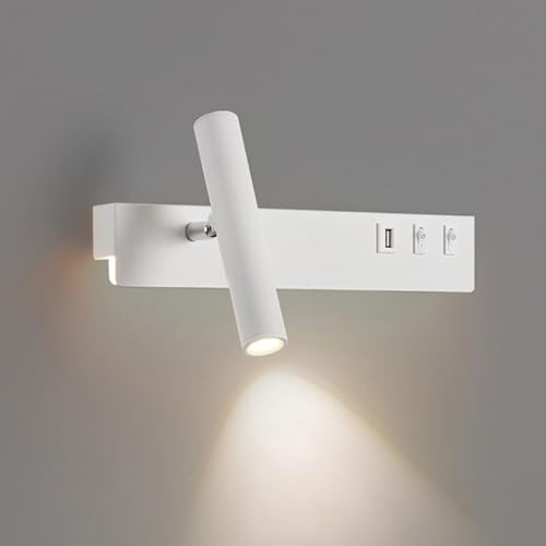 LED Spotlight, Rotating Bedside Wall Sconces LED Wall Lamp with USB Port/Switch, 3 Color Mode Wall Spot Lights Night Fixture for Bedroom Living Room Hotel, 7W+3W