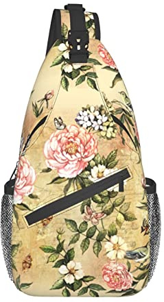 Schultertasche Rosa Blumen Und Vögel Slingtasche Wasserdicht Leichte Chest Herren, Für Fitness, Sports, Outdoor
