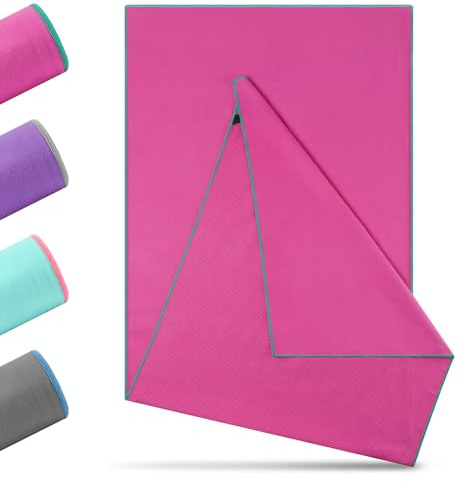 Novent Serviette de yoga antidérapante (rouge rose/vert foncé, 185 x 65 cm)