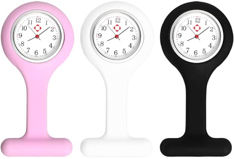 Jetstream 3 Stück Schwesternuhr Nurse, Schwesternuhren mit Clip, Krankenschwester Pflege Watch, kompatibel mit das Tragen durch Krankenschwestern und Ärzte (Schwarz, Rosa, Weiß)