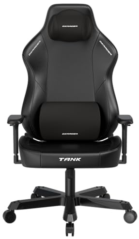 DXRacer Tank XXL Gaming-Stuhl, Ergonomisch, 180 kg Belastbarkeit, Extra Breite Sitzfläche, Magnetische Kissen, Kunstleder, Schwarz