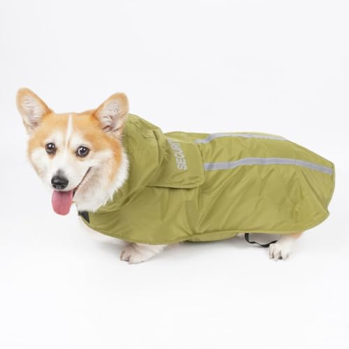 Regenmantel Hund, Hunderegenmantel Wasserdicht Reflektierende Jacke Für Haustiermäntel, Regenjacke Hund Für Haustiere Mit Verstecktem Zugseil/Reflexstreifen/Kapuzenpullover (Grün, M)