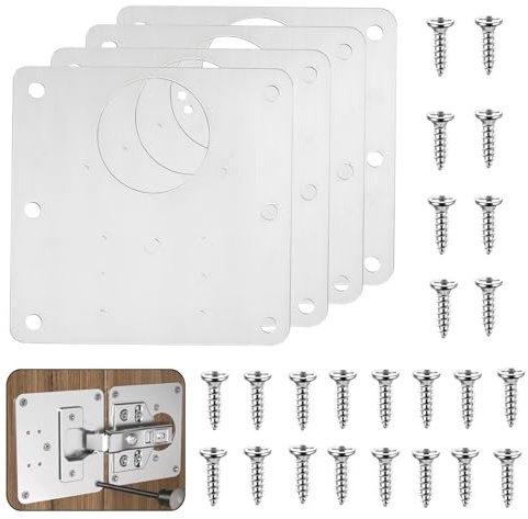 4-Piece Hinge Repair Plate, Kitchen Door Hinge Repair Plate, Stainless Steel Bracket with 24 Screws, Easy to Install, Suitable for Kitchen Wooden Furniture, cabinets, Kitchen Doors