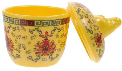 OSALADI Tazón De Sopa De Cerámica Para Estofado Con Tapa, Vaso De Cocina Seguro y Duradero, Vajilla Tradicional Amarilla, Uso Doméstico y Restaurante, Set De