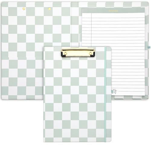 Affrolling Checkered Clipboard Padfolio with Refillable Lined Notepad and Interior Storage Pocket, Portfolio Folder Organizer Legal Pad Holder for Work Business Office (Sage Green)