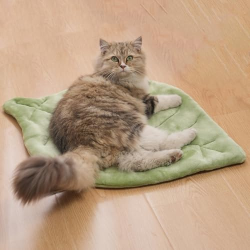 Nimorio Self Warming Cat Leaf Mat,Comfortable Soft Fabric Breathable Cozy Cat Warm Bed Mat with Foil Insulation,Cat Bed Mat for All Seasons, 26.5x20.5 Ideal for Cats Small Pets