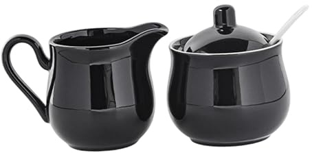 FytStycale Kaffeeservice Set, Bestehend Aus Milchkännchen, Zuckerdose mit Deckel Und Löffel, Schwarz