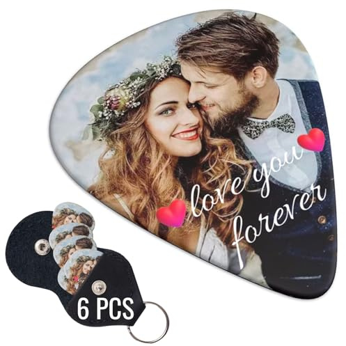 OMNRELM Médiators de Guitare Personnalisés avec Photo et Texte - Lot de 6 Plectres Personnalisables pour Guitare Électrique, Acoustique, Basse et Ukulélé - Cadeau Musique Original Homme Femme (Photo)