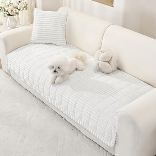 YSTELLAA Sofföverdrag 1/2/3/4 Sits Mjukt Flanell, Halkfritt Soffskydd For Sectional Couch, Universellt Sofa Cover, L-Format Möbelskydd För Vardagsrum(Vit, 90x210cm)