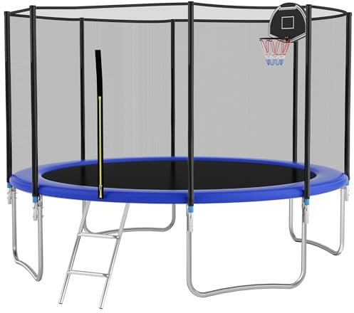 Trampolin 366 cm Outdoor mit Sicherheitsnetz I Bodentrampolin Gartentrampolin, verstärkteBeintraversen, stabiles Gartentrampolin für Kinder & Erwachsene bis 150 kg (Blue, 366cm)