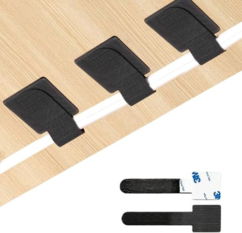 60PCS Self Adhesive Cable Ties Reusable Cable Management Clips Black | Adjustable Hook and Loop Cable Straps for Desk Wire Organization, Ideal for TV, PC, Laptop, Ethernet Cables Home Office Setup